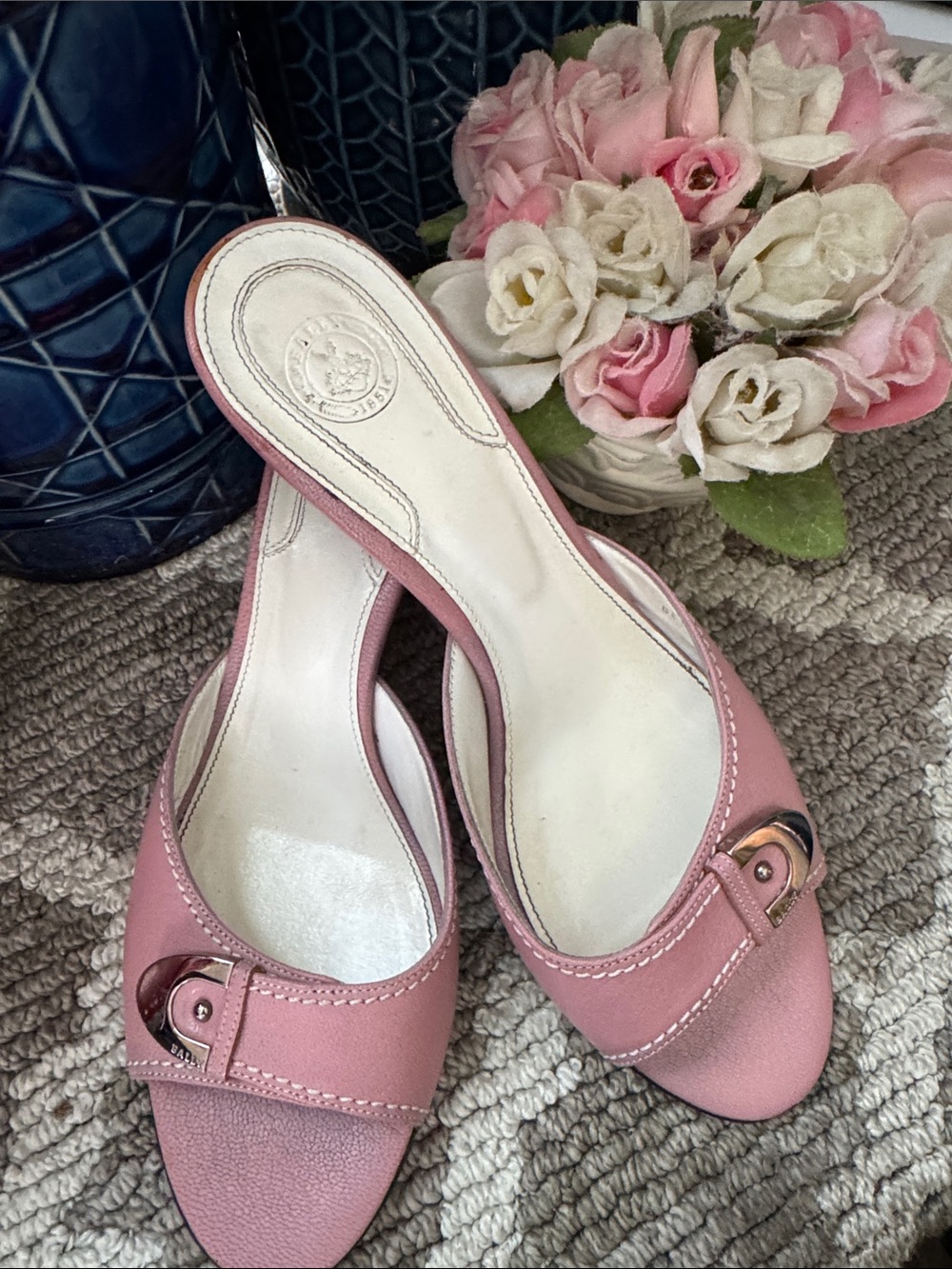 Bally Pink Leather Open-Toe Mule Slides